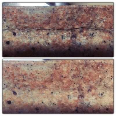 Cracked Granite Kitchen Worktop Repair | Before and after close up