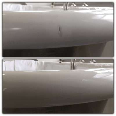 Enamel Bath Chip Repair | Close up before and after of the repair