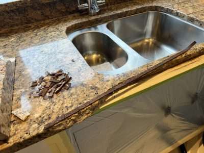 Granite Sink Large Crack Repair Scaled | Steel support bar removed