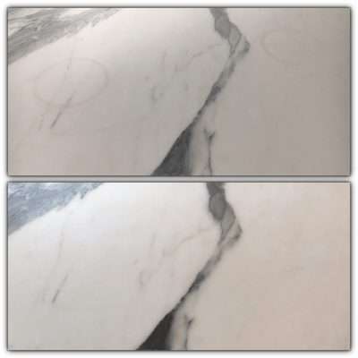 Marble Table Red Wine Stain Removal Repair | Before and After view of the stain
