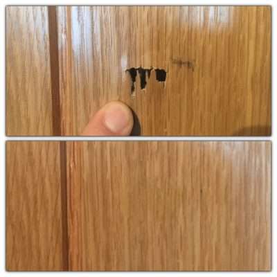 Oak Door Repair Chip Frenchpolish | Before and after the repair