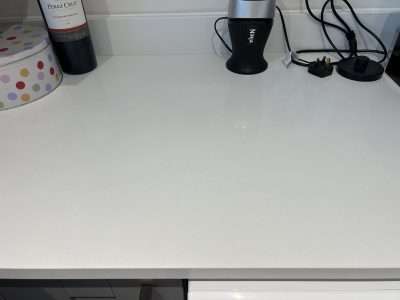 Quartz Worktop Drill Fill Colour Correction Scaled | After filling, the mark has disappeared