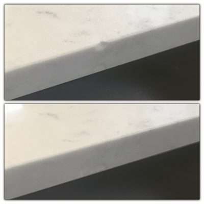 Quartz Broken Edge Chip Repair | Before and after shot of the work