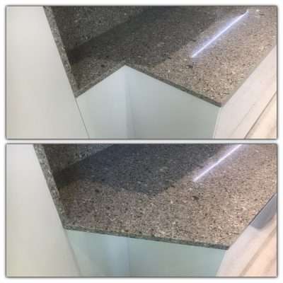 Quartz Repair Restoration Of Kitchen Worktop | Before and after shot of the work